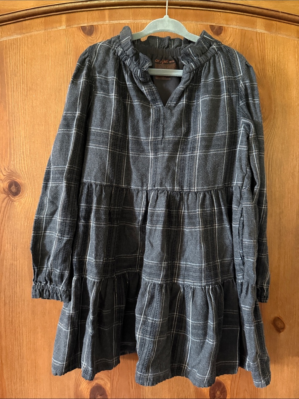 Cat & Jack charcoal grey Plaid Tiered Dress